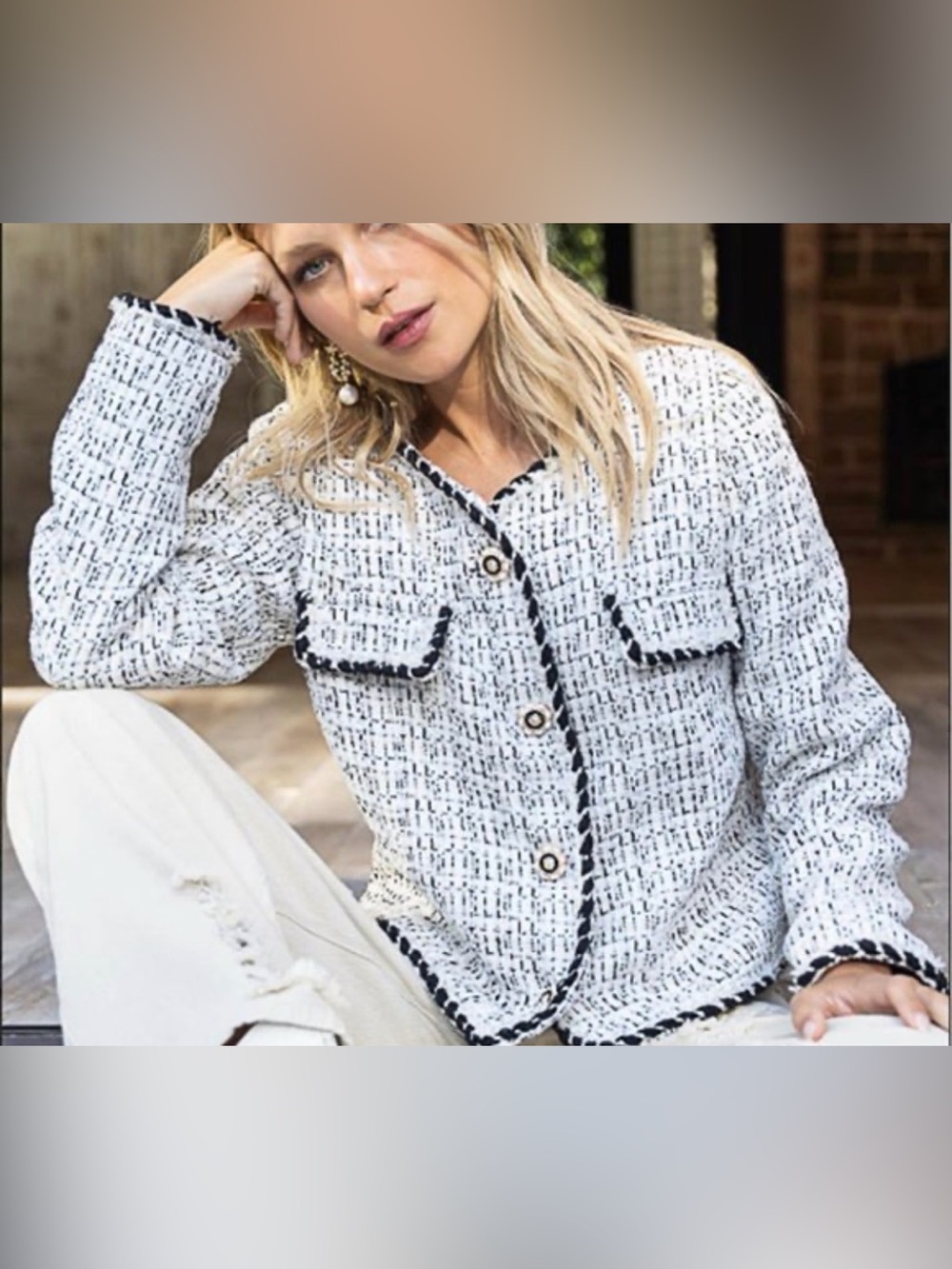 POL Black and White Tweed Blazer with Gold Accent Buttons Preppy Gossip Girl XL
